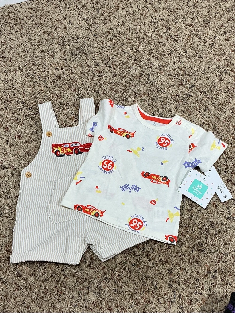 Lightning McQueen 0/3 months 2 pc overalls set NWT
